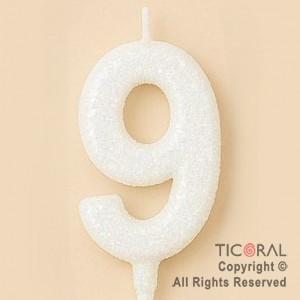 VELA NUMERAL CHICO 5.5 CM CON GIBRE BLANCO NUMERO 9 x 1